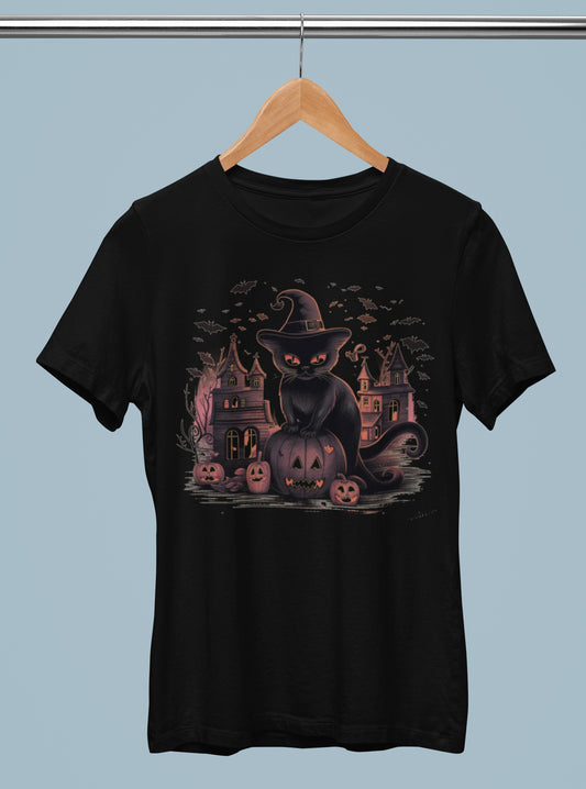 Black Halloween Cat T-Shirt